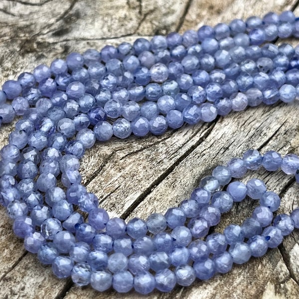 Tanzanite bleue 3,1 mm facettée, 10 perles facettes gemme naturelle 3,1mm tons bleus lavande, mauves,  Tanzanite pierre naturelle