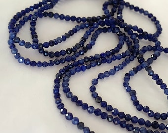 Sodalite bleue 2,3/2,5 mm facettée, 10 perles facettes gemme naturelle 2.5mm tons bleus, pierre naturelle