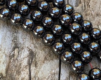 Perle di ematite 6mm rotonda naturale, ematite nera, perline sfaccettate sciolte, perla distanziatrice per la creazione collana, bracciale, gioielli