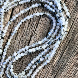 Faceted beads White Moonstone and natural black tourmaline 2.3mm, moonstone light natural blue reflections, gem jewelry creation, image 1