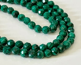 10 3mm green faceted Malachite beads 3 mm, 10 faceted gemstone malachite beads 3mm green/dark green tone