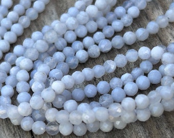Agate bleue dentelle perles facettée, 10 perles facettes gemme naturelle tons bleu/parme, pierre naturelle 3,2mm