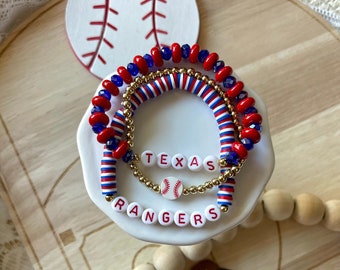 Texas Rangers 18k gold filled stackable bracelets- Rangers bracelets- beaded bracelets- high quality bracelets- tarnish free bracelets