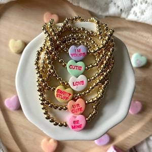 Sweetheart candy 18k gold filled stackable bracelets- gold filled bracelets- Valentine’s Day- candy beads- gifts for her- beaded bracelet