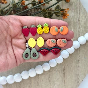 Fruit stud collection- fruits- lightweight earrings- polymer clay- watermelon- strawberry- lemon- avocado- peach- oranges- pineapples- gift