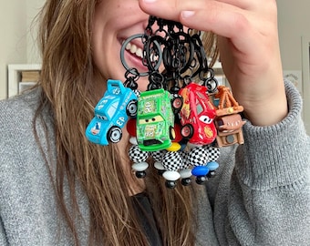Mini Cars keychains- radiator springs- Chick Hicks- McQueen- Mater- Jackson storm- Dinoco- boy mom keychains- bag charms- backpack charms