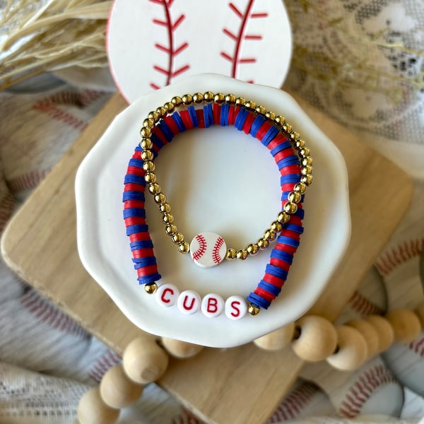 Chicago Cubs 18k gold filled stackable bracelets- Cubs bracelets- beaded bracelets- high quality bracelets- tarnish free bracelet- Chicago