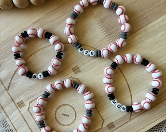 Custom Baseball Beaded Bracelet: Name & Number, Kids Sports Jewelry