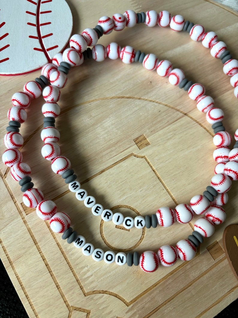 Custom Baseball Name Necklace: Beaded Sports Jewelry for Kids - Etsy