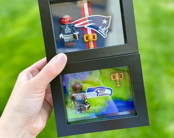 Scatola delle ombre Lego 3x4" ispirata al Super Bowl - tifoso di football - Seahawks - arredamento per ufficio - scatole delle ombre - New England - Seattle - regali per lui - Patriots