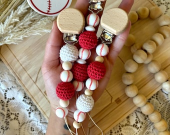 Baseball pacifier clips- baseball baby- babies- pacifier holder- pacifiers- gifts for baby shower- baby announcement prop- baseball mom