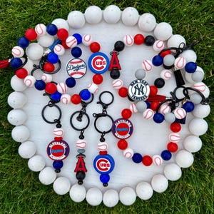 Baseball Team Keychains & Wristlets – Silicone Beads, Black Hardware, Spring Training Fan Gear