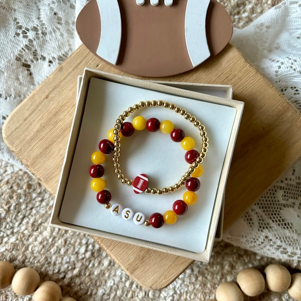 ASU inspired football 18k gold filled stackable bracelets- college football- beaded bracelets- high quality bracelets- football season- asu