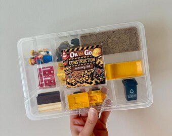 On the Go Construction Sensory Kit for Little Hands – Kinetic Sand, Trucks, Cones