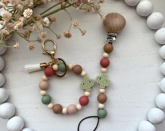 Mommy and Me desert wristlet/pacifier clip- babies- pacifier holder- gift for baby shower- neutral- wristlets- silicone beads- hands free