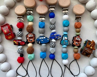 Radiator Springs pacifier clips- cars- babies- pacifier holder- pacifiers- gift for baby shower- mater- lightning McQueen- tow mater- cactus