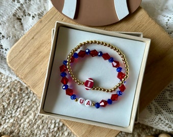 UA inspired football 18k gold filled stackable bracelets- college football- beaded bracelets- high quality bracelets- football season- UA