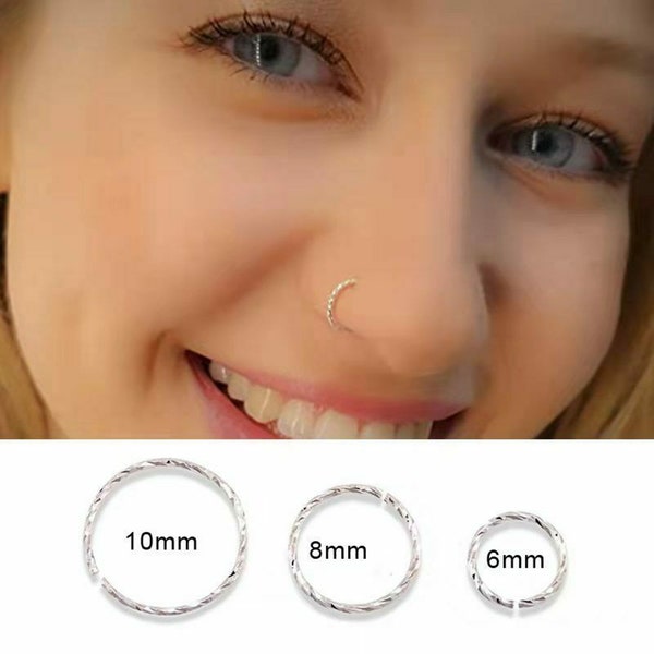 2pcs Sterling Silver Nose Ring 6,8, or 10mm - 22g Solid 925 Rope Style Nose Hoops