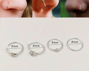 2pcs Sterling Silver Nose Ring 8mm - 20g Solid 925 Sterling Silver Nose Hoop