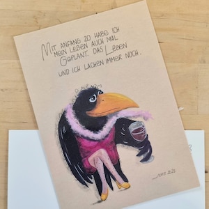 Postal "Life and I" edición limitada del artista con dicho divertido