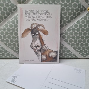 Postkarte "Vergesslichkeit" limitierte Künstlerauflage mit lustigen Spruch