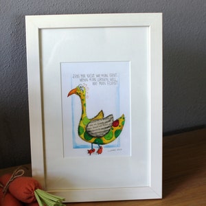 Fliegen- handgemaltes Einzelstück Aquarellbild 24 x 34 cm mit Spruch