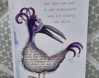 Postkaart "Moeilijk" gelimiteerde kunstenaarseditie met grappige spreuk