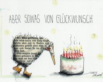 Cartolina "Congratulazioni" edizione limitata d'artista con frase divertente