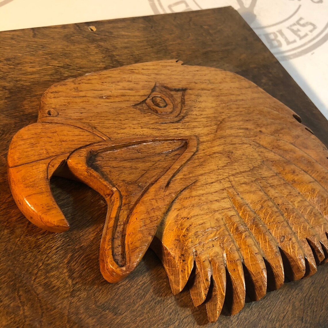 Vintage Wood 3D Carved Eagle Head Wall Hanging Plaque Etsy