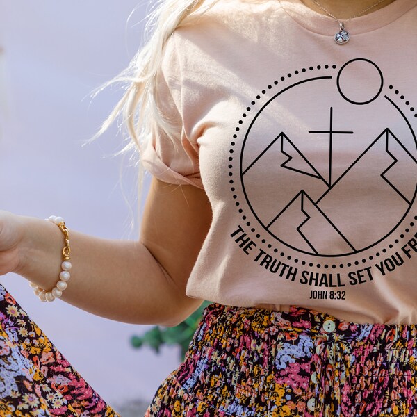 The Truth Shall Set You Free Christian T Shirt for Women/ John 8:32/ Boho Scripture Tshirt for Her/ Faith Based T-Shirt/ Cute Jesus Teeshirt