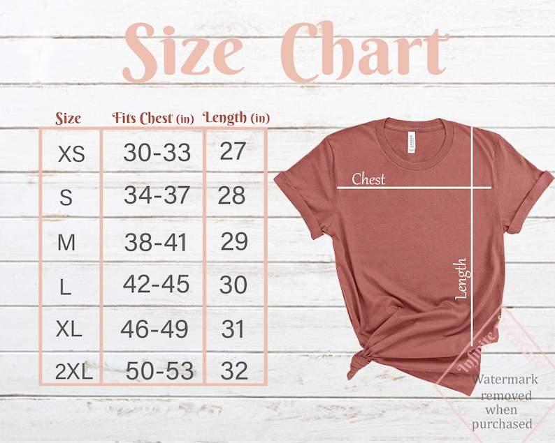 Bella Canvas Size Chart Mock up 3001 Unisex Shirt Mauve Color | Etsy