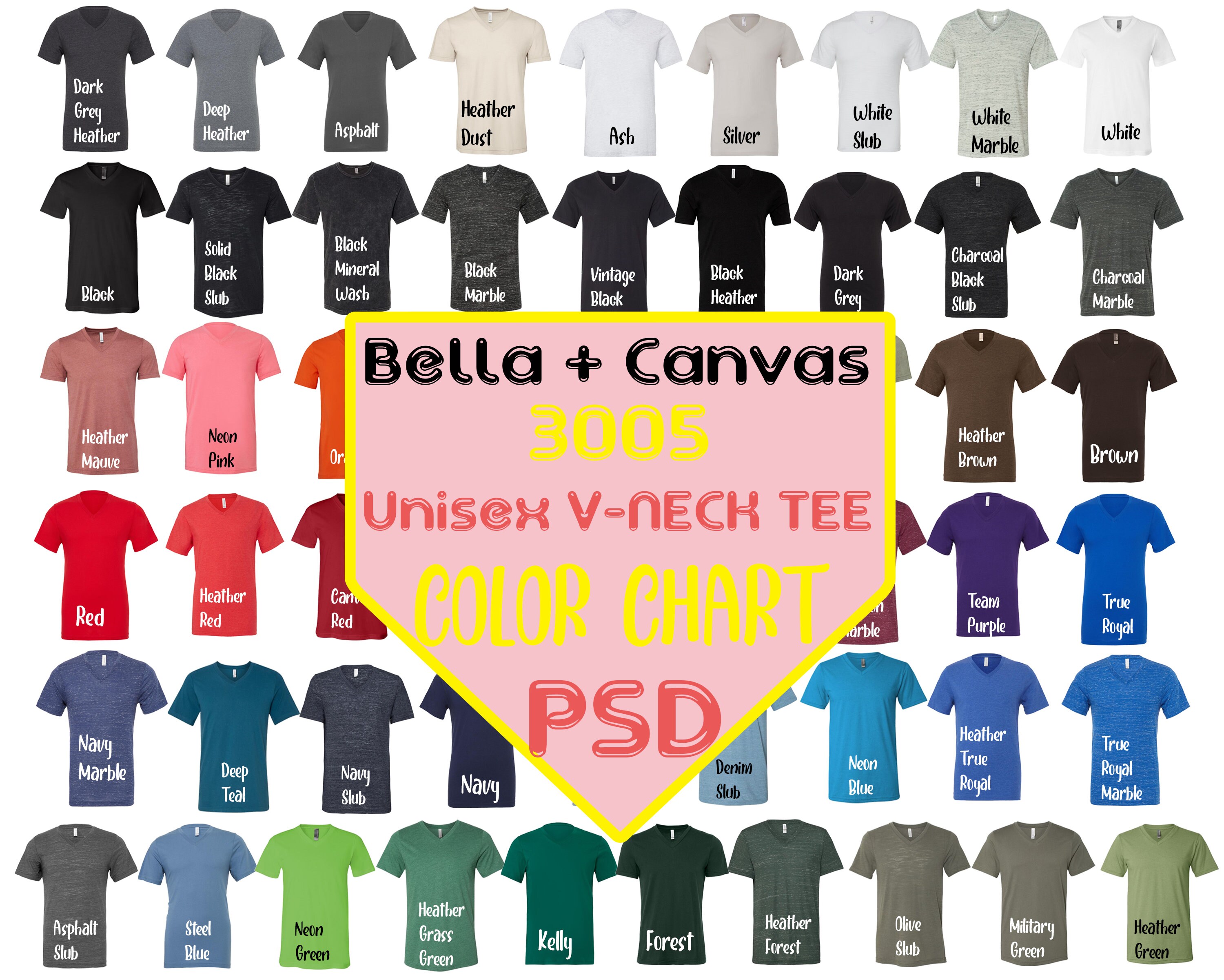 Download Color Chart Bella Canvas 3005 PSD Unisex V-Next Teee 57 | Etsy