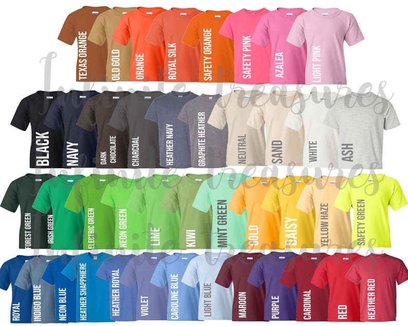 Gildan 5000B Youth T-Shirt Color Chart All Colors Size | Etsy