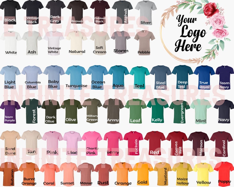 Bella Canvas 3001 Color Chart Unisex T Shirt Add Your Logo Etsy