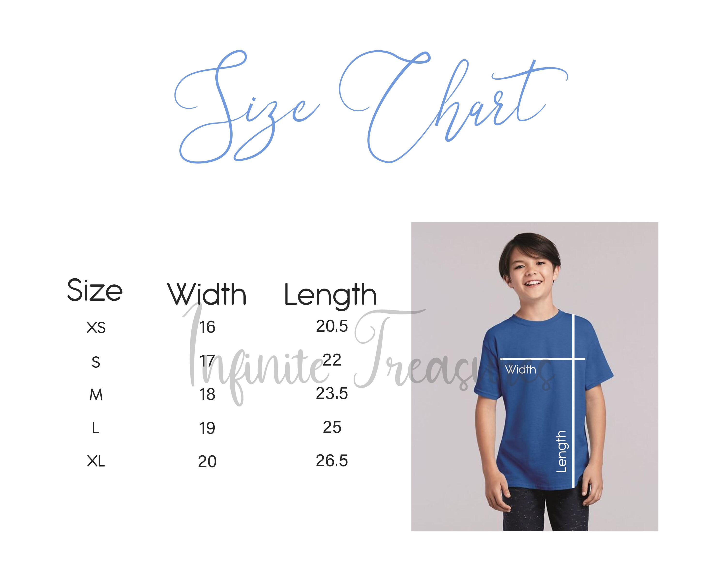 youth t shirt size chart