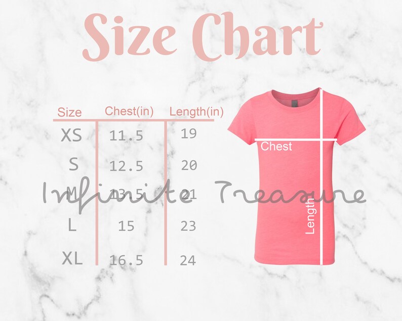 Next Level 3712 Size Chart Neon Heather Pink Girl's | Etsy