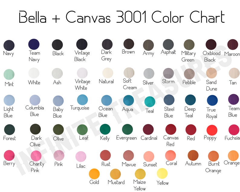 Download Bella Canvas 3001 Color Chart Color Swatch 3001 | Etsy