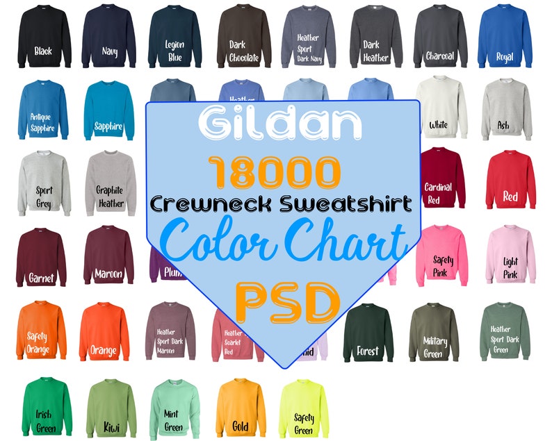 Gildan 18000 Color Chart PSD PNG Heavy Blend Crewneck | Etsy