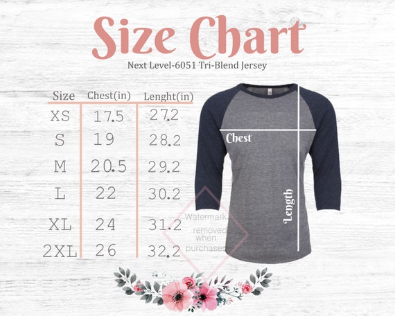 Next Level 6051 Size Chart Navy Primium Heather Etsy