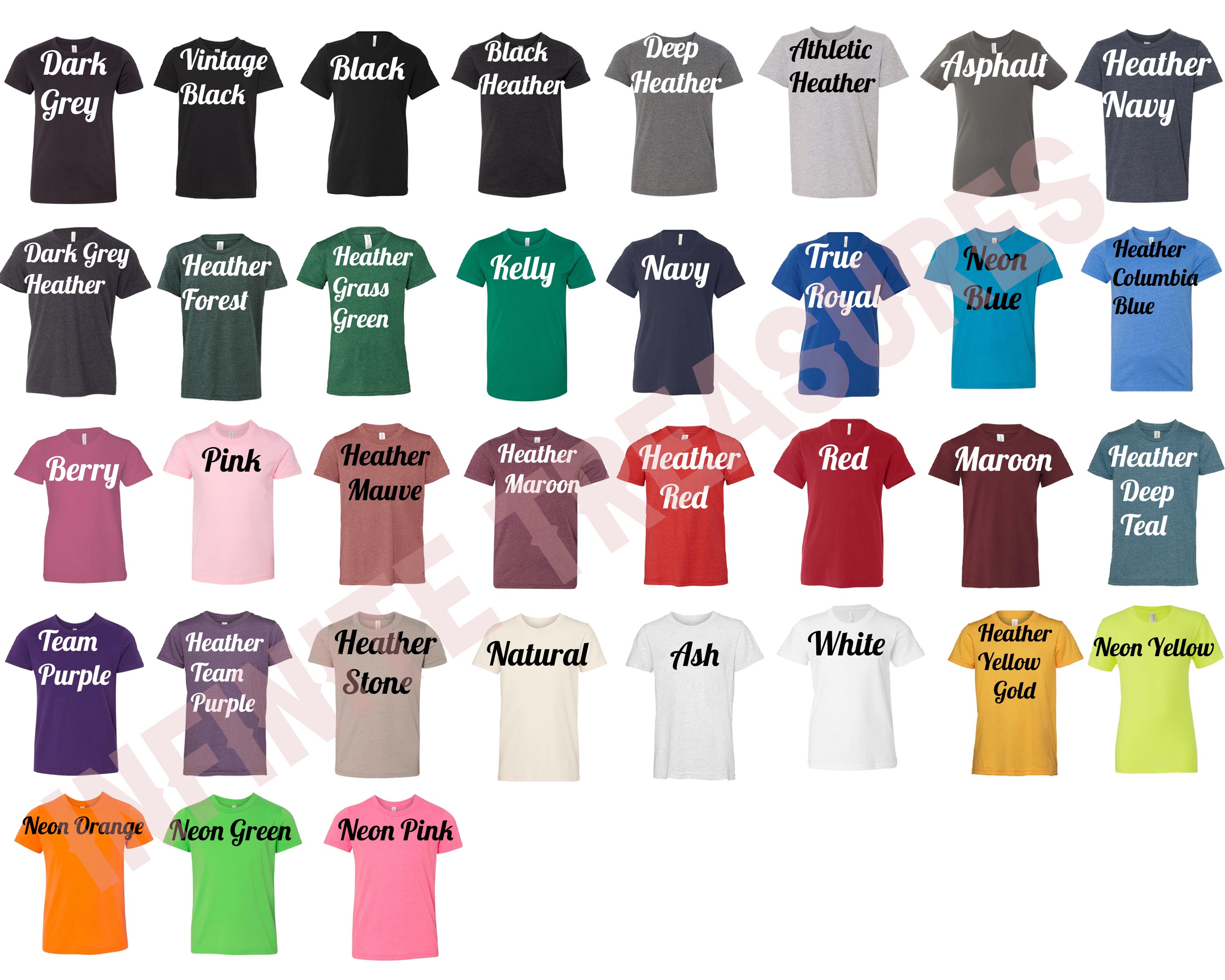 Bella Canvas 3001Y Color Chart 35 Colors Free Size Chart ...