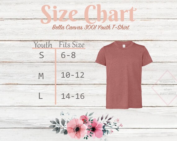 Bella Canvas Size Chart Youth