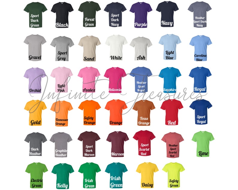 Gildan 8000 Color Chart Adult Unisex T-Shirt UPDATED | Etsy