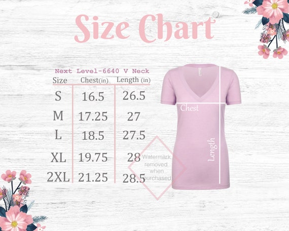 Next Level V Neck Size Chart