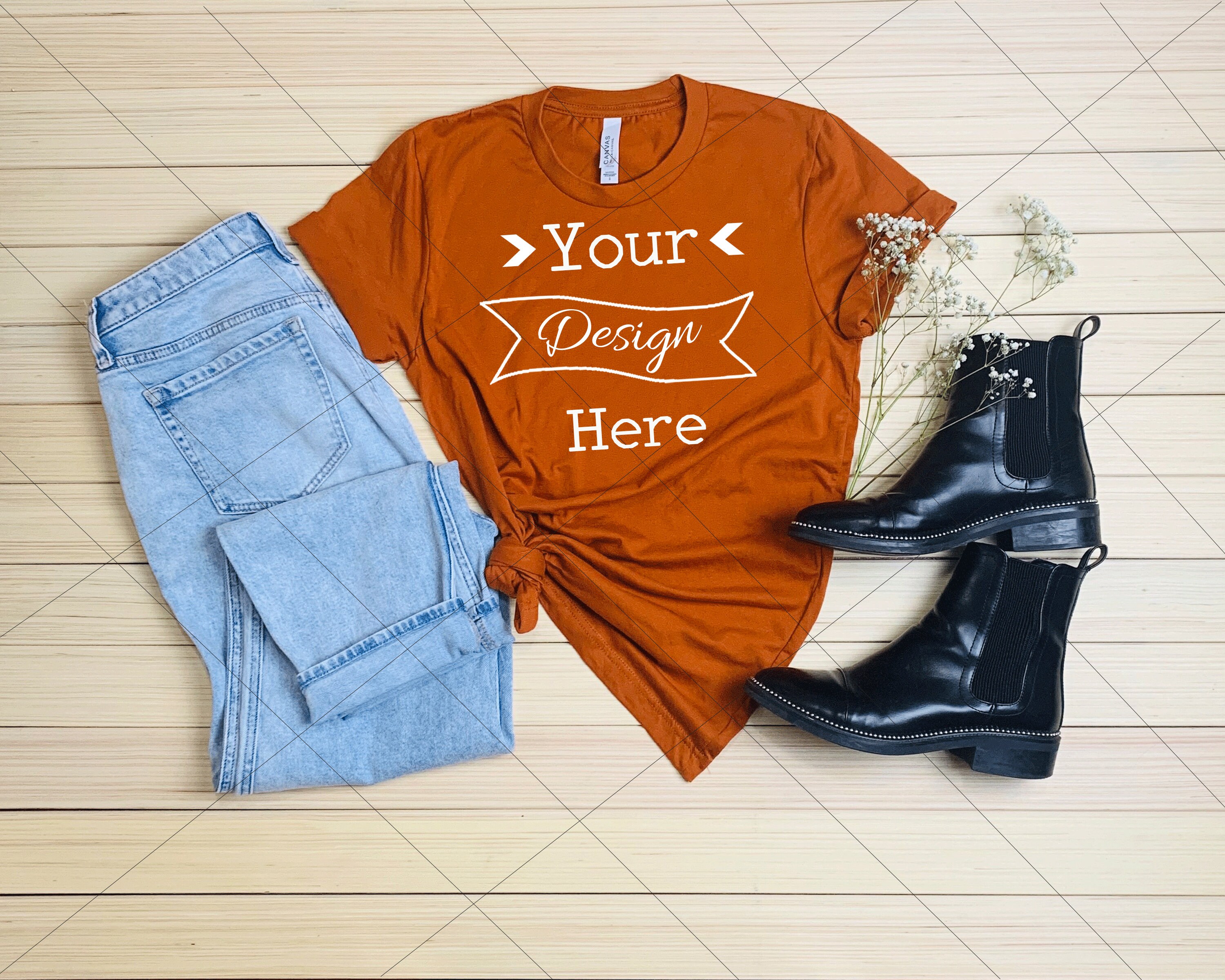 Download Bella Canvas 3001 Autunm Orange Fall SHirt Mock-Up T-Shirt | Etsy