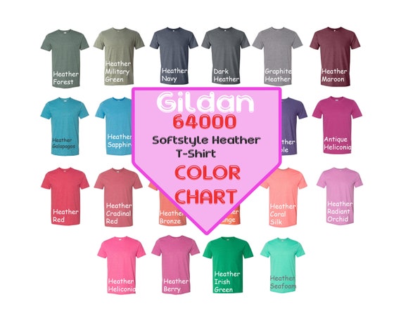 Gildan 64000 Color Chart Softstyle Heather T-Shirt FREE size | Etsy