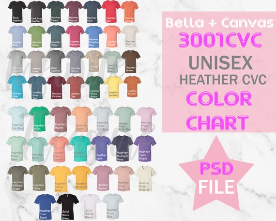 Download Bella Canvas 3001cvc Color Chart Psd Jpg Free Mokup Etsy