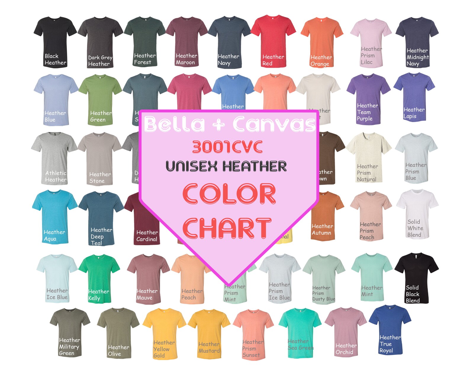 Bella Canvas 3001CVC Color Chart FREE size Chart JPG file | Etsy