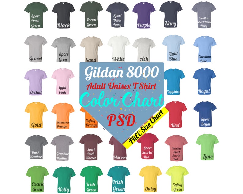 Gildan 8000 Color Chart Adult Unisex T-Shirt UPDATED | Etsy