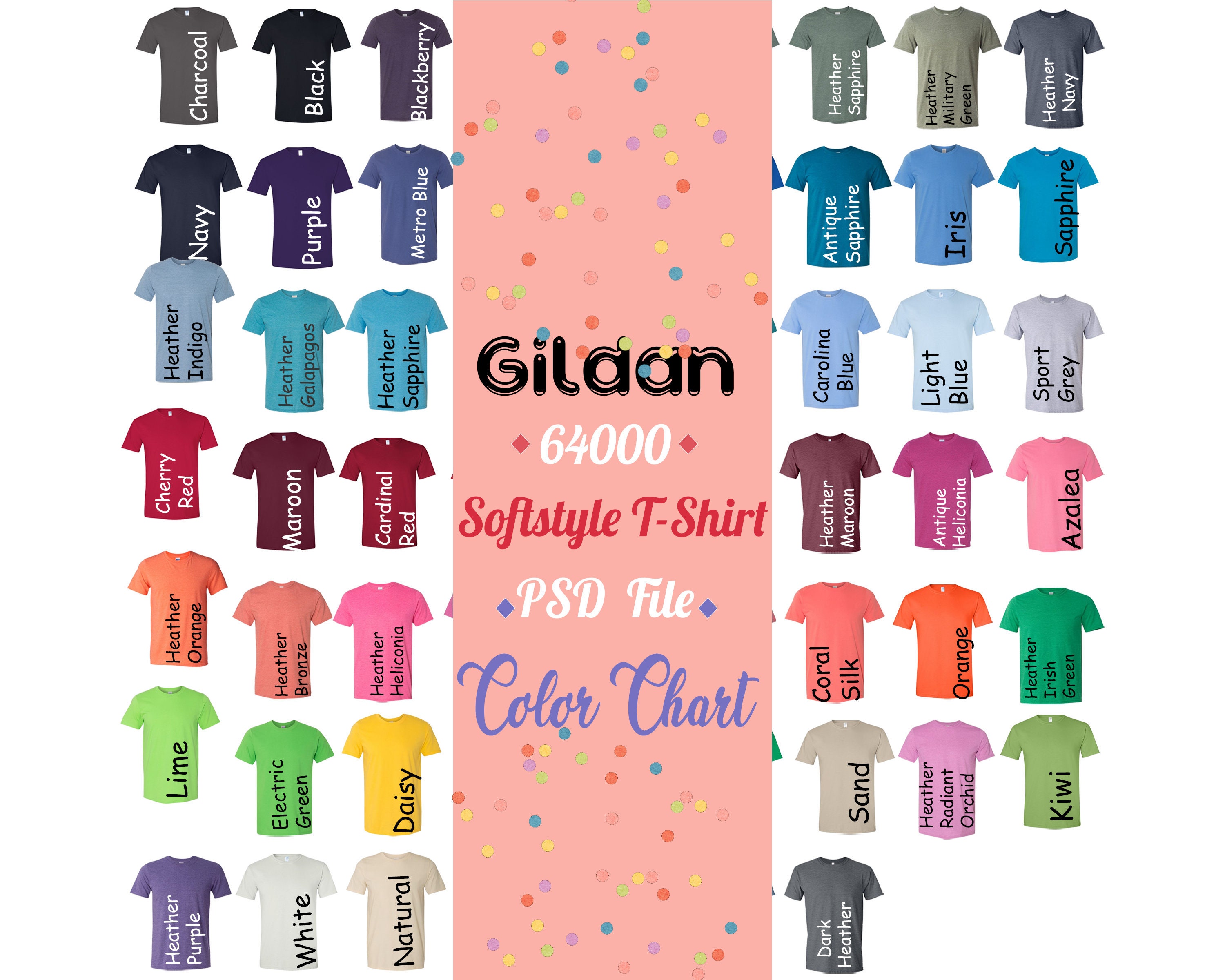 Gildan Softstyle T shirt Color Chart Digital Download PNG File 