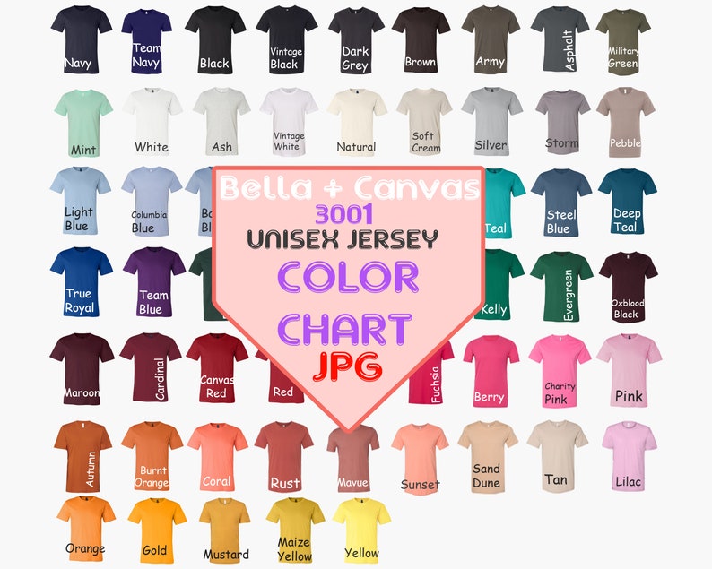 Download Bella Canvas 3001 Color Chart Unisex T-Shirt 60 Colors | Etsy